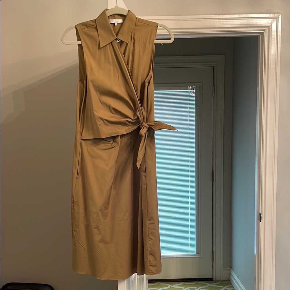 Vince Sleeveless Tie-Waist Midi Dress in Camel
